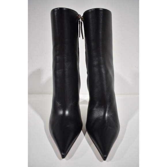 Amina Muaddi Pernille Half Glass Black Leather Clear Wedge Heel Ankle Boot 38.5 - Picture 7 of 13